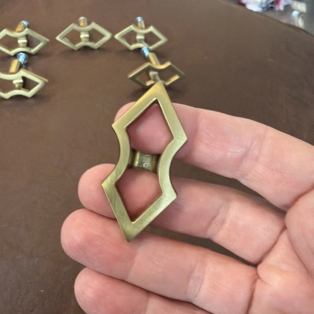 Vintage Set of 6‎ Solid Brass Geometric Cabinet Drawer Pulls MCM